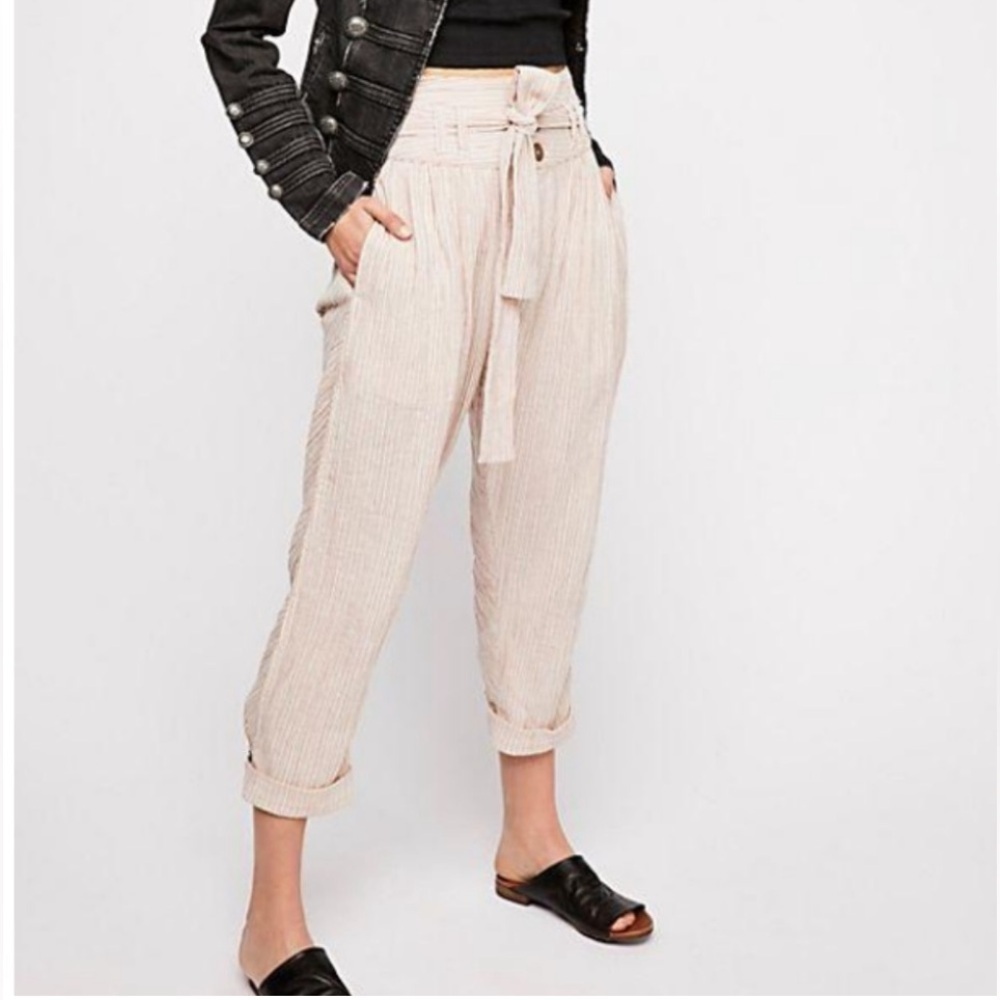 Free People Rumors Yarn Dye Harem Pants In Natural Slouchy Cotton Size 6